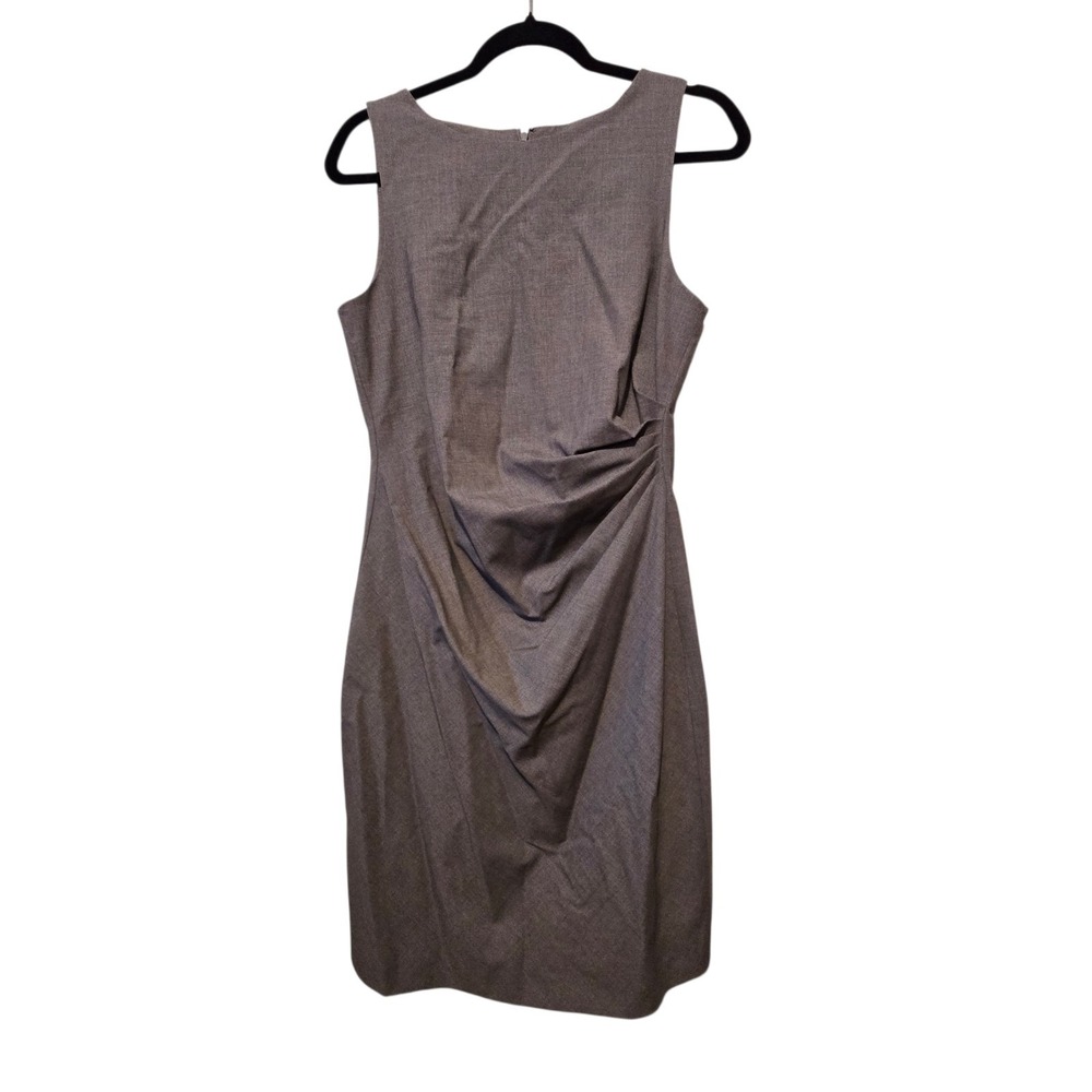 THEORY Wool Shirred Sleeveless Sheath Dress Women's Sz 10 Gray Minimalist Work